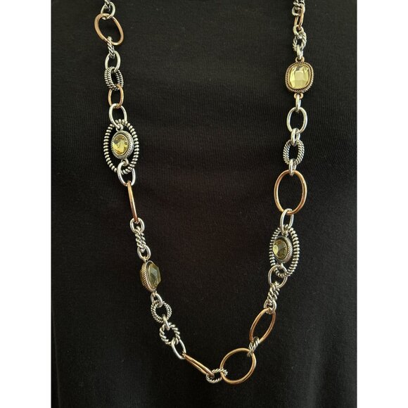 Premier Designs Hampton Necklace W/ Mixed Metal Detail & Yellow Accents 39" - Picture 2 of 4